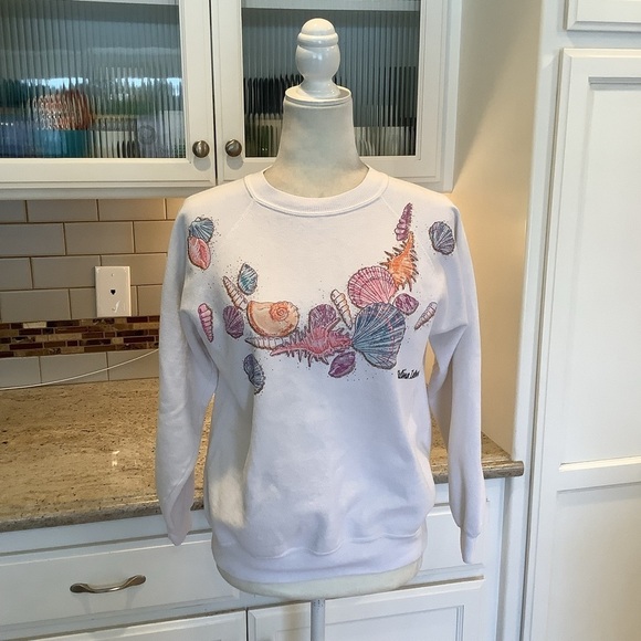 Catalina Island Vintage Hanes White Crewneck California Seashells Sz Medium - Picture 1 of 10